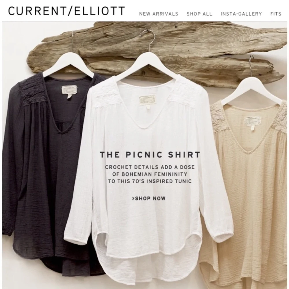 Current/Elliott White Boho Peasant Picnic Blouse Top Women’s Small Gauze Lace - Picture 6 of 13